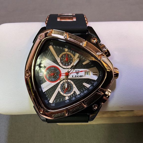 LIGE MEN Watch Triangle Luminous Pointers  Silicone  Strap - Picture 1 of 6